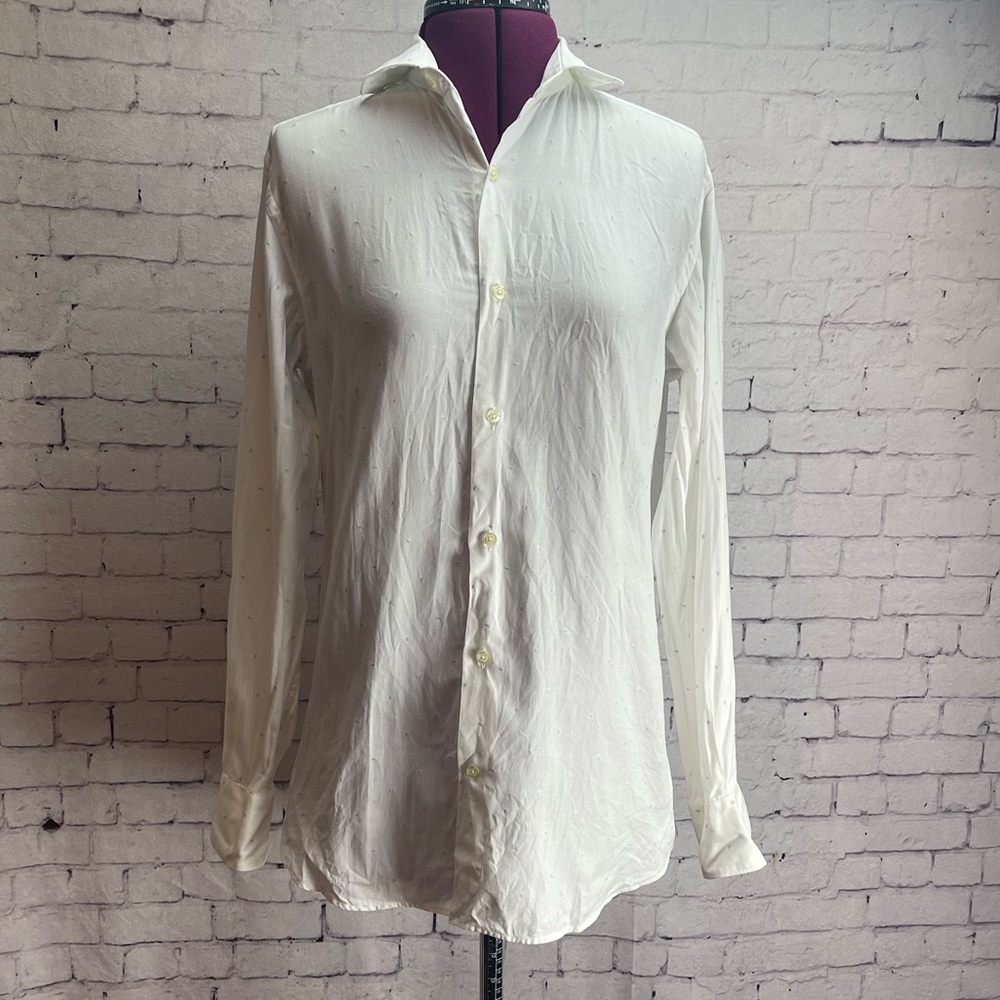 Massimo Dutti white button down shirt blue design size 15